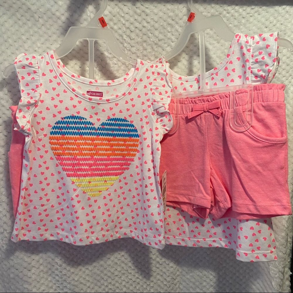 NWT Little Girls Matching Outfit Set w/ Pink Polka Dots & Rainbow Heart